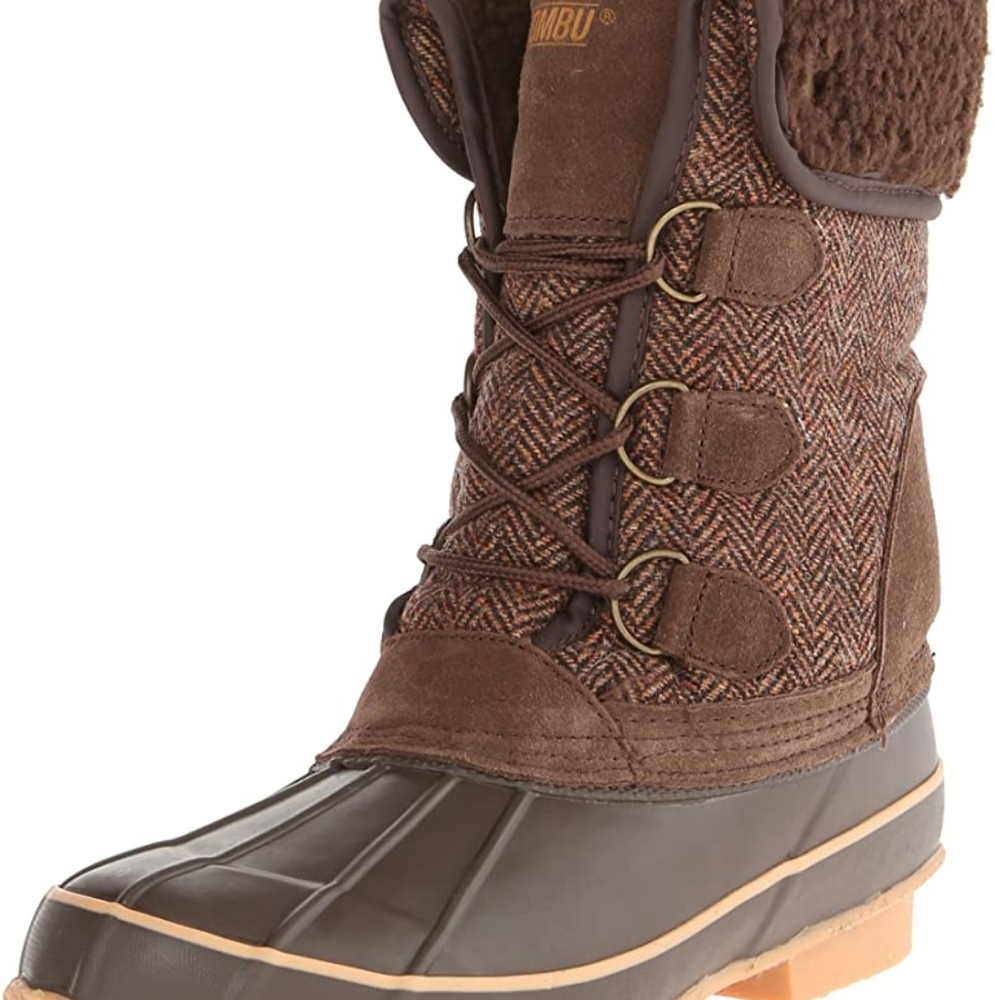 Khombu brown chevron knit collar duck boots
